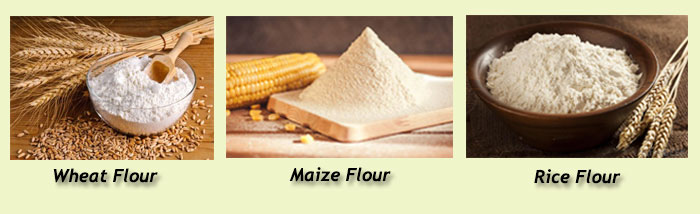 wheat, rice and maize can be processed into flour