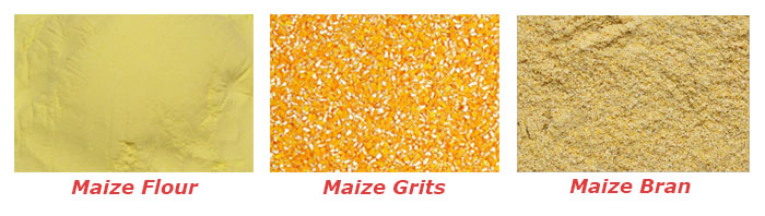 maize/corn flour, grits, bran